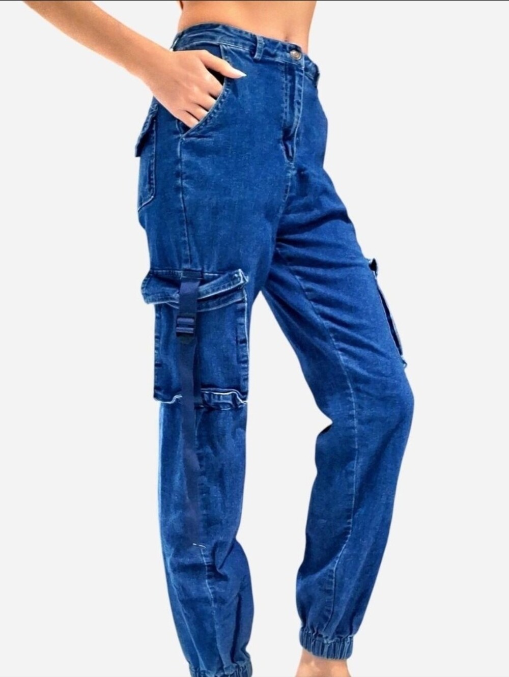 Mebon Cargo Utility Jeans Adjustable Straps Multi Pockets Cotton Size Small